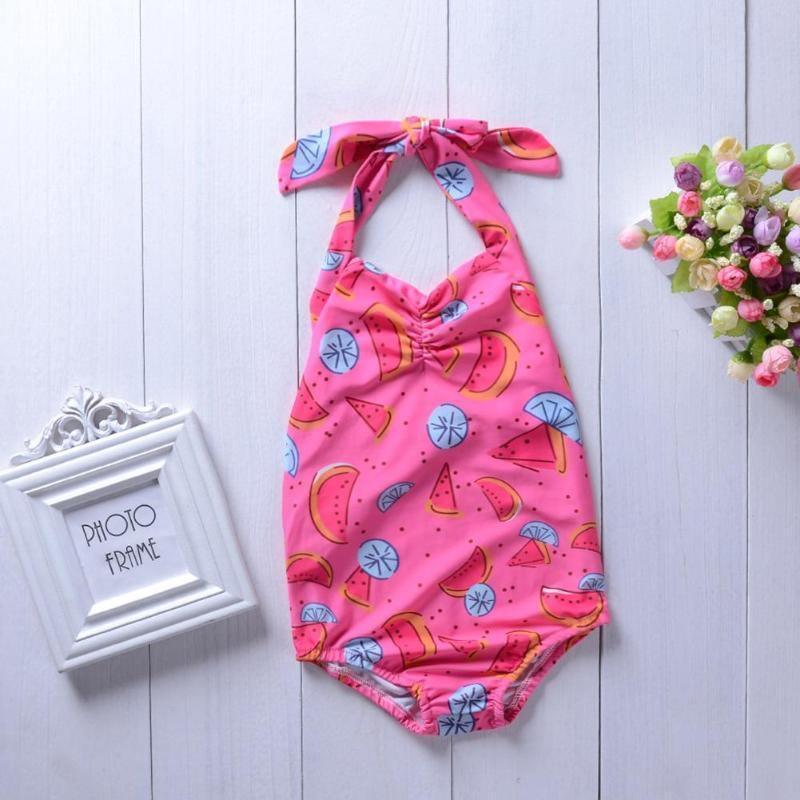 One Piece Halter Swimsuit Stretch Cartoon Kids Swimwear B019 - Tirdress