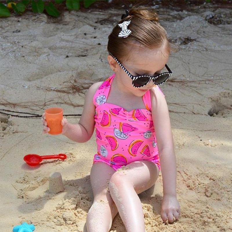 One Piece Halter Swimsuit Stretch Cartoon Kids Swimwear B019 - Tirdress
