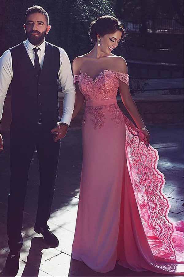 Glamorous Chiffon Off-the-shoulder Neckline Mermaid Formal Dress PG502 - Tirdress