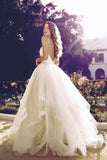 Glamorous Straps Ball Gowns Ivory Backless Tulle Wedding Dresses WD124