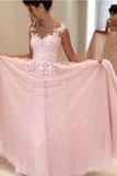 Wunderschönes A-Linien-Abendkleid aus rosafarbenem Chiffon mit langem Abschlussballkleid PG398