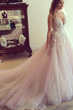 Gorgeous A-line Scoop Long Wedding Dress With Appliques TN0082 - Tirdress