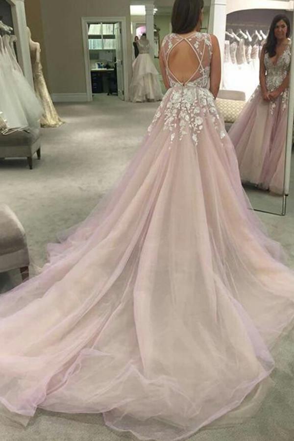 Gorgeous A-line Scoop Long Wedding Dress With Appliques TN0082 - Tirdress