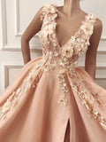 Gorgeous A-line V-neck Tulle Prom Dresses Evening Dress with Flower TP0843 - Tirdress