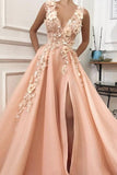 Gorgeous A-line V-neck Tulle Prom Dresses Evening Dress with Flower TP0843