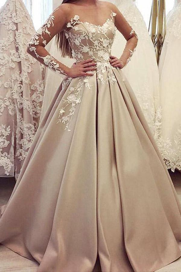 Gorgeous Bateau A Line Appliques Prom Dress with Long Sleeve TP0178 Tirdress Gorgeous Bateau A Line Appliques Prom Dress with Long Sleeve TP0178 Tirdress