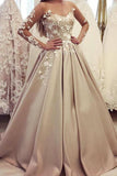 Gorgeous Bateau A Line Appliques Prom Dress with Long Sleeve  TP0178