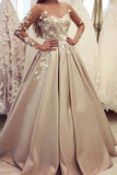 Gorgeous Bateau A Line Appliques Prom Dress with Long Sleeve TP0178 - Tirdress