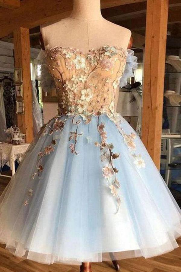 Gorgeous A Line Sweetheart Light Blue Tulle Short Homecoming Dresses HD0077 - Tirdress