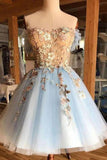 Gorgeous A Line Sweetheart Light Blue Tulle Short Homecoming Dresses HD0077 - Tirdress