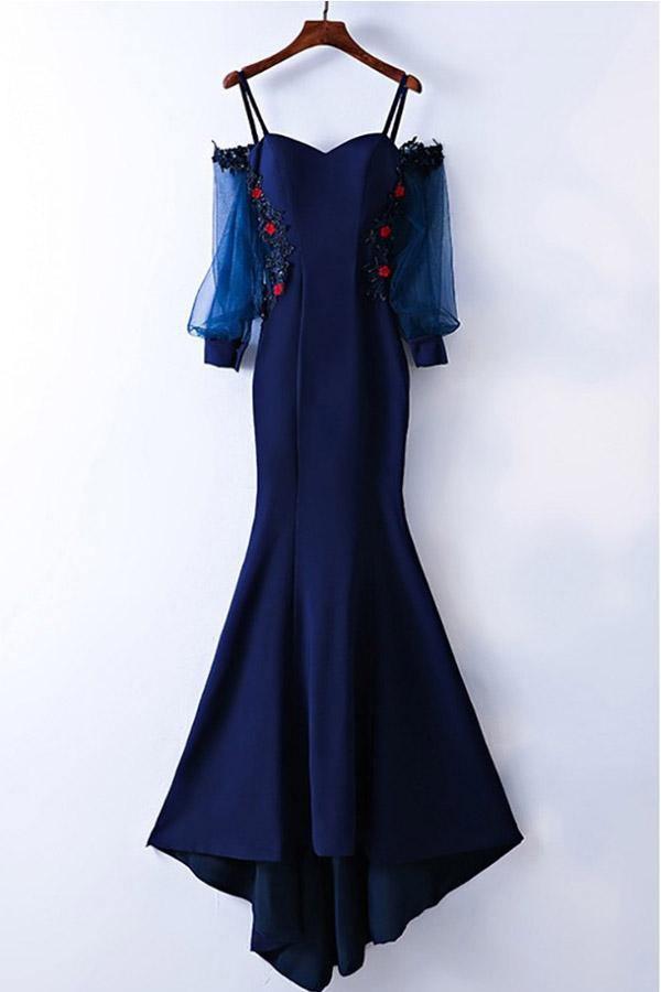 Gorgeous Mermaid Straps Long Sleeves Prom Dress With Applique TD006 - Tirdress