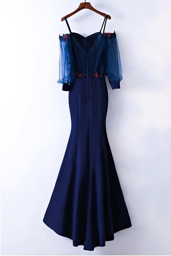 Gorgeous Mermaid Straps Long Sleeves Prom Dress With Applique TD006 - Tirdress