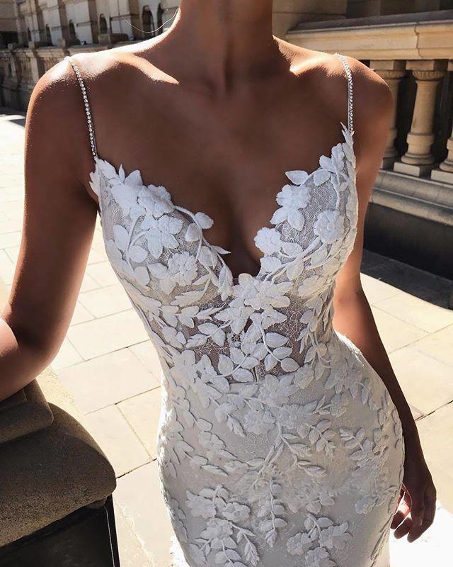 Gorgeous Mermaid Straps Open Back Lace Wedding Dresses TN191 US4 / Ivory Gorgeous Mermaid Straps Open Back Lace Wedding Dresses TN191 US4 / Ivory