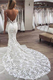 Gorgeous Mermaid Straps Open Back Lace Wedding Dresses TN191