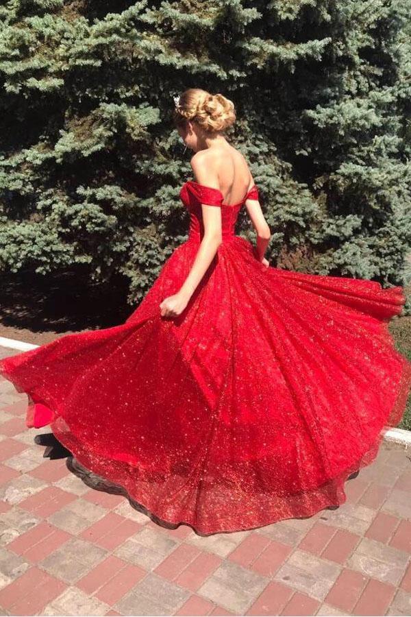 Gorgeous Off Shoulder A-Line Red Long Prom Formal Dress TP0973 - Tirdress