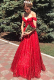 Gorgeous Off Shoulder A-Line Red Long Prom Formal Dress TP0973 - Tirdress