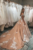 Gorgeous Off the Shoulder Lace Appliques Prom Dress with Court Train TP1013 - Tirdress