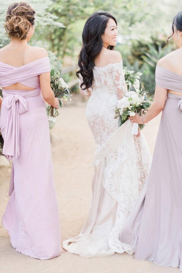 Gorgeous Off Shoulder White Lace Long Sleeves Mermaid Wedding Dress WD119 - Tirdress