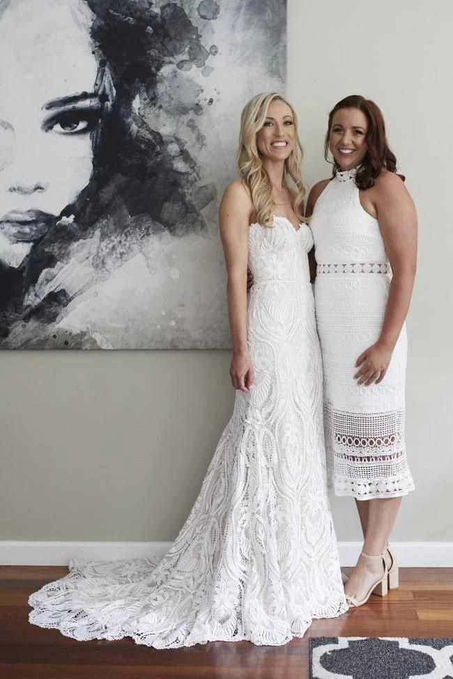 Gorgeous Strapless Sweetheart A Line Lace Boho Wedding Dress TN243 - Tirdress