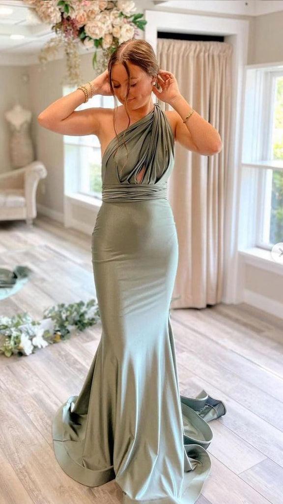 Gray Green Mermaid Satin Long Prom Dress Evening Dress TP1028 - Tirdress