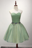 Robe de bal verte chérie courte robe de soirée en tulle avec perles PG140