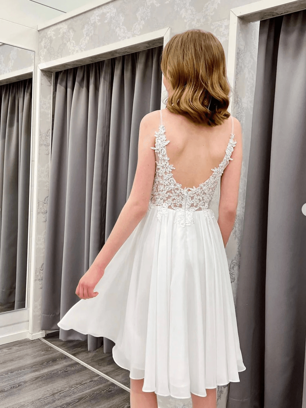 Ivory Chiffon Lace Short Prom Dress, Ivory Homecoming Dress HD0157 US2 / Custom Color Ivory Chiffon Lace Short Prom Dress, Ivory Homecoming Dress HD0157 US2 / Custom Color
