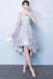 Half Sleeves High Low Grey Lace Homecoming Dresses HD0151