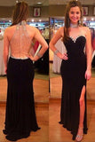 Halter Black Split Floor-Length Prom Dress with Beading Rhinestones PG281 - Tirdress