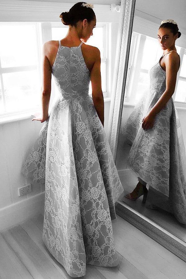 Grey lace hotsell prom dress