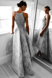 Halter Hi-Lo Floor-Length Sleeveless Grey Satin Prom Dress With Lace TP0082 - Tirdress