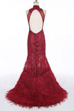 Halter Neck Feather Mermaid Appliques Prom Dress With Court Train PG358 - Tirdress