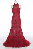 Halter Neck Feather Mermaid Appliques Prom Dress With Court Train PG358 - Tirdress