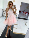 Halter Neckline Homecoming Dresses Short Prom Dresses With Appliques HD0126 - Tirdress