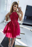 Halter Neckline Homecoming Dresses Short Prom Dresses With Appliques HD0126
