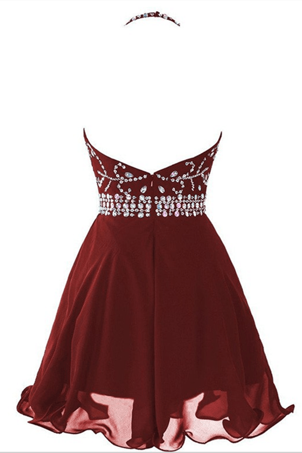 Short Backless Chiffon Burgundy Homecoming Party Dress With Beading US0 / As Picture Short Backless Chiffon Burgundy Homecoming Party Dress With Beading US0 / As Picture