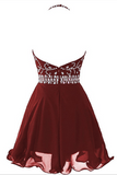 Halter Short Backless Chiffon Brown Homecoming Dress With Beading TP0006 - Tirdress