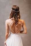 Halter Sweep Train Criss-Cross Straps Wedding Dress With Beading Lace TN0112 - Tirdress