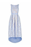 High Low Bateau Sleeveless Light Sky Blue Lace Bridesmaid Dress BD046 - Tirdress