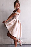 High Low Off-the-Shoulder Pleated Satin Homecoming Dress PG182 - Tirdress