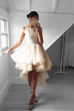 High Low Peach Lace Short Homecoming Dress Party Dresses PG142 - Tirdress