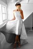High-Low Sleeveless Grey Satin Prom Dress Evening Dress with Lace PG093 - Tirdress