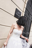 High Low Sweet Heart Tulle Beading Wedding Dresses With Court Train WD085 - Tirdress