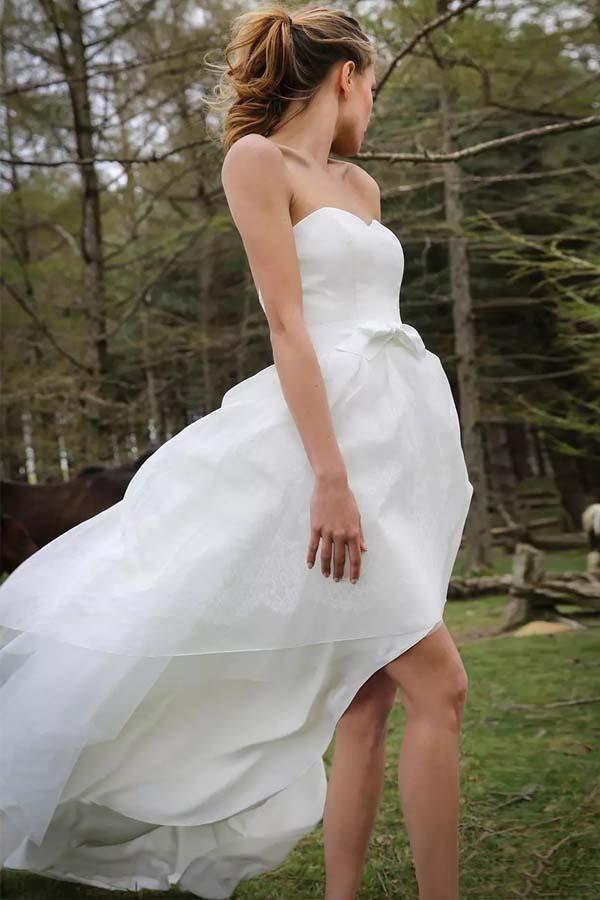 High Low Sweetheart Sleeveless Organza Applique Wedding Dress WD150 - Tirdress