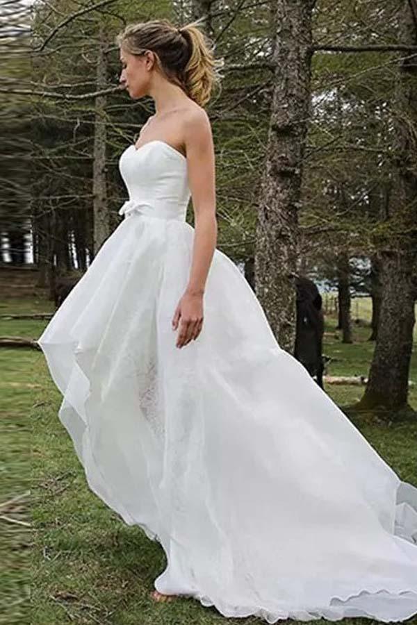 High Low Sweetheart Sleeveless Organza Applique Wedding Dress WD150 - Tirdress