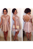 High Neck Cocktail Dresses Lace Appliques Pink Short Homecoming Dress TR0191 - Tirdress
