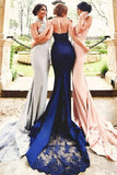 High Neck Court Train Stretch Satin Bridesmaid Dress With Beading TY0013 - Tirdress