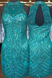 High Neck Sleeveless Open Back Turquoise Homecoming Dress With Beading TR0074 - Tirdress