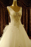 High Quality Floor-length V-neck Beading Chapel Train Wedding Dresses TN0024 - Tirdress