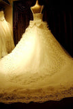High Quality Floor-length V-neck Beading Chapel Train Wedding Dresses WD068 - Tirdress