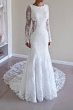 High Quality Scoop Open Back Mermaid Wedding Dress with Long Sleeves WD003 - Tirdress